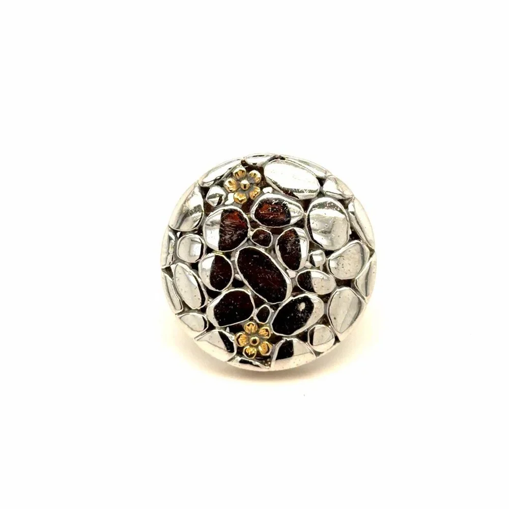 Silver Dot with Gold‎ Flower Ring